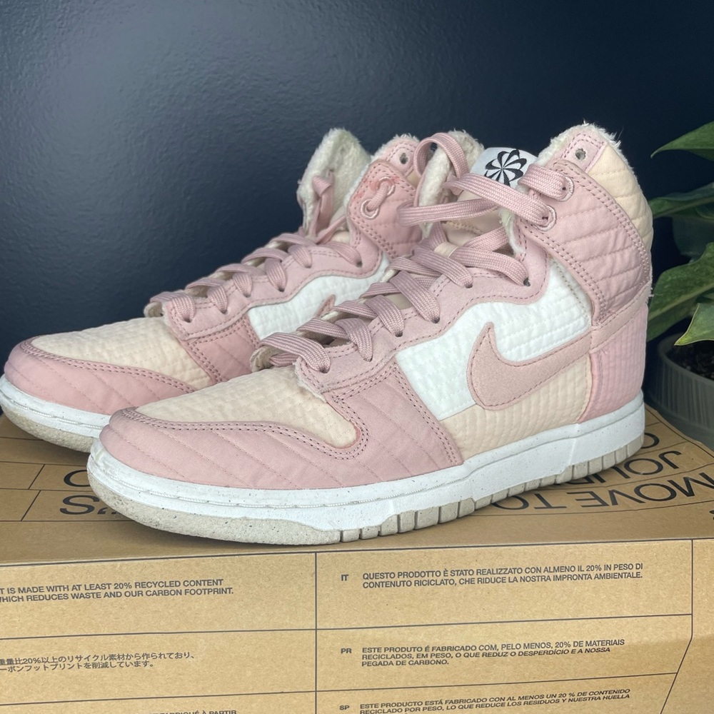 Nike X Toasty Pink and White Dunk Low Sneakers LX Nature